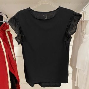 Black Sheer Ruffle Sleeve Short Sleeve T-Shirt